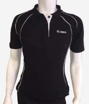 Mens Black Polo Shirt with White Piping